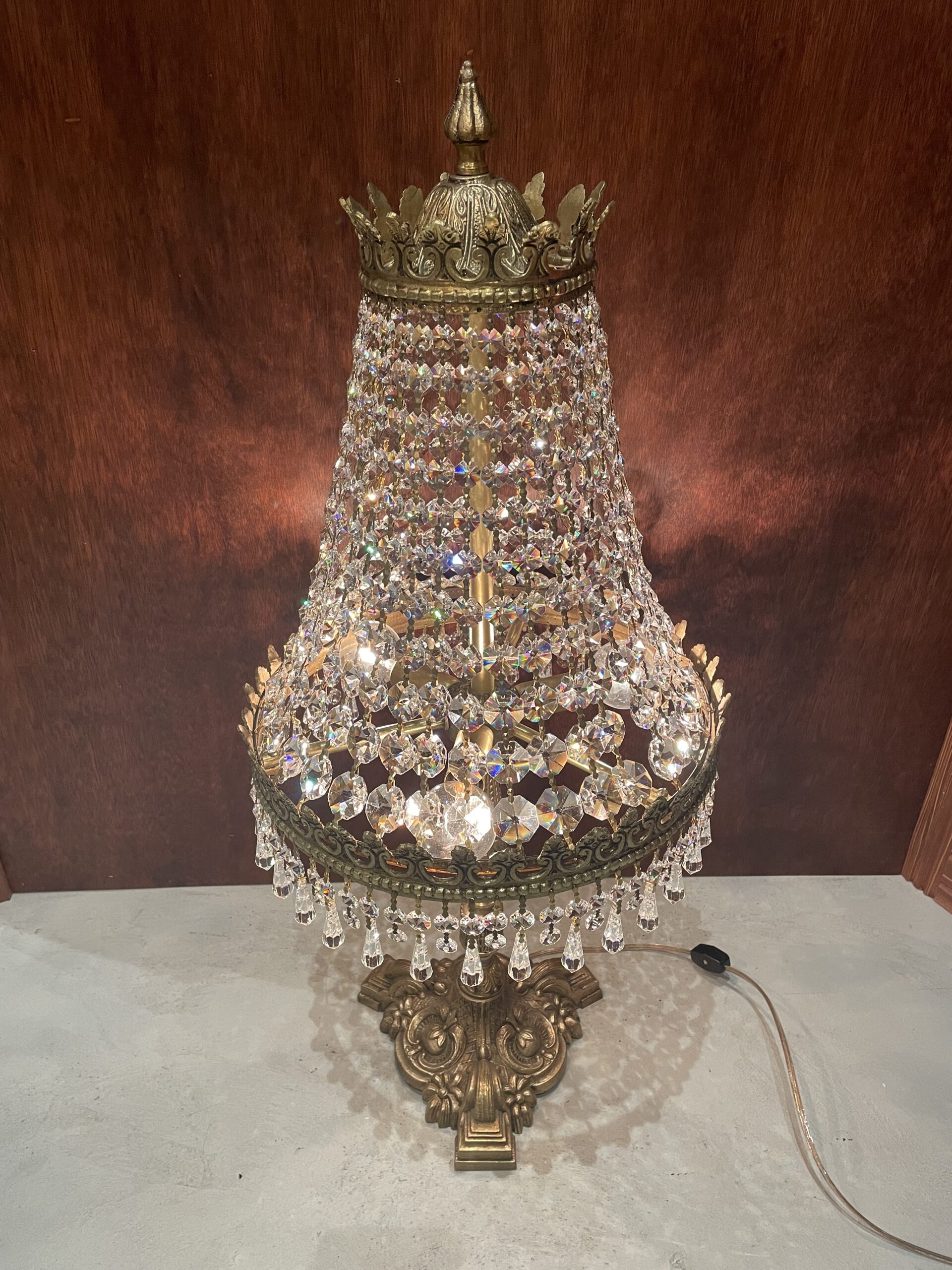 Spanish brass crystal table lamp 3灯 / スパニッシュ ブラス クリスタル テーブルランプ 3灯 - 画像 (2)