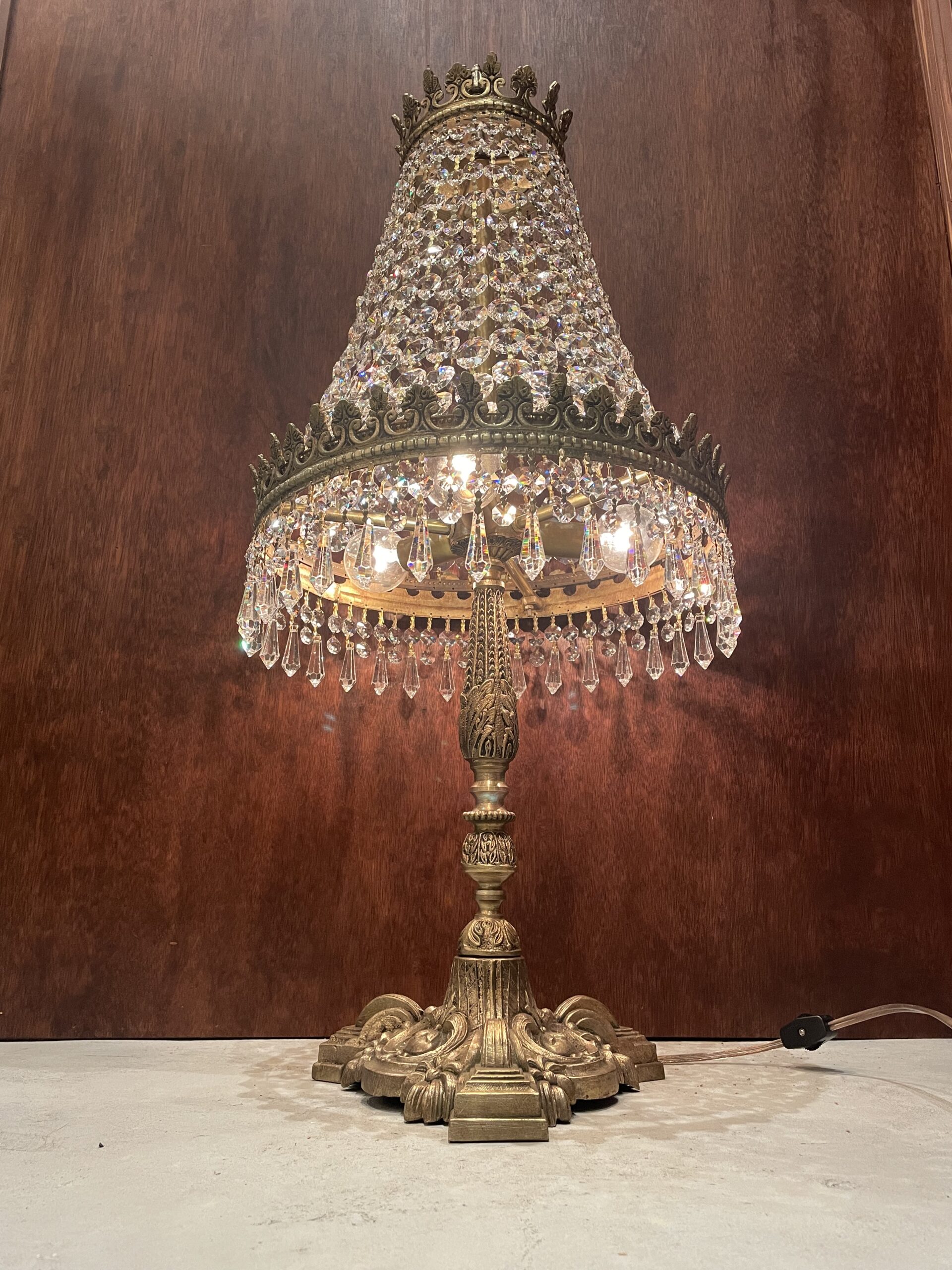 Spanish brass crystal table lamp 3灯 / スパニッシュ ブラス クリスタル テーブルランプ 3灯 - 画像 (3)