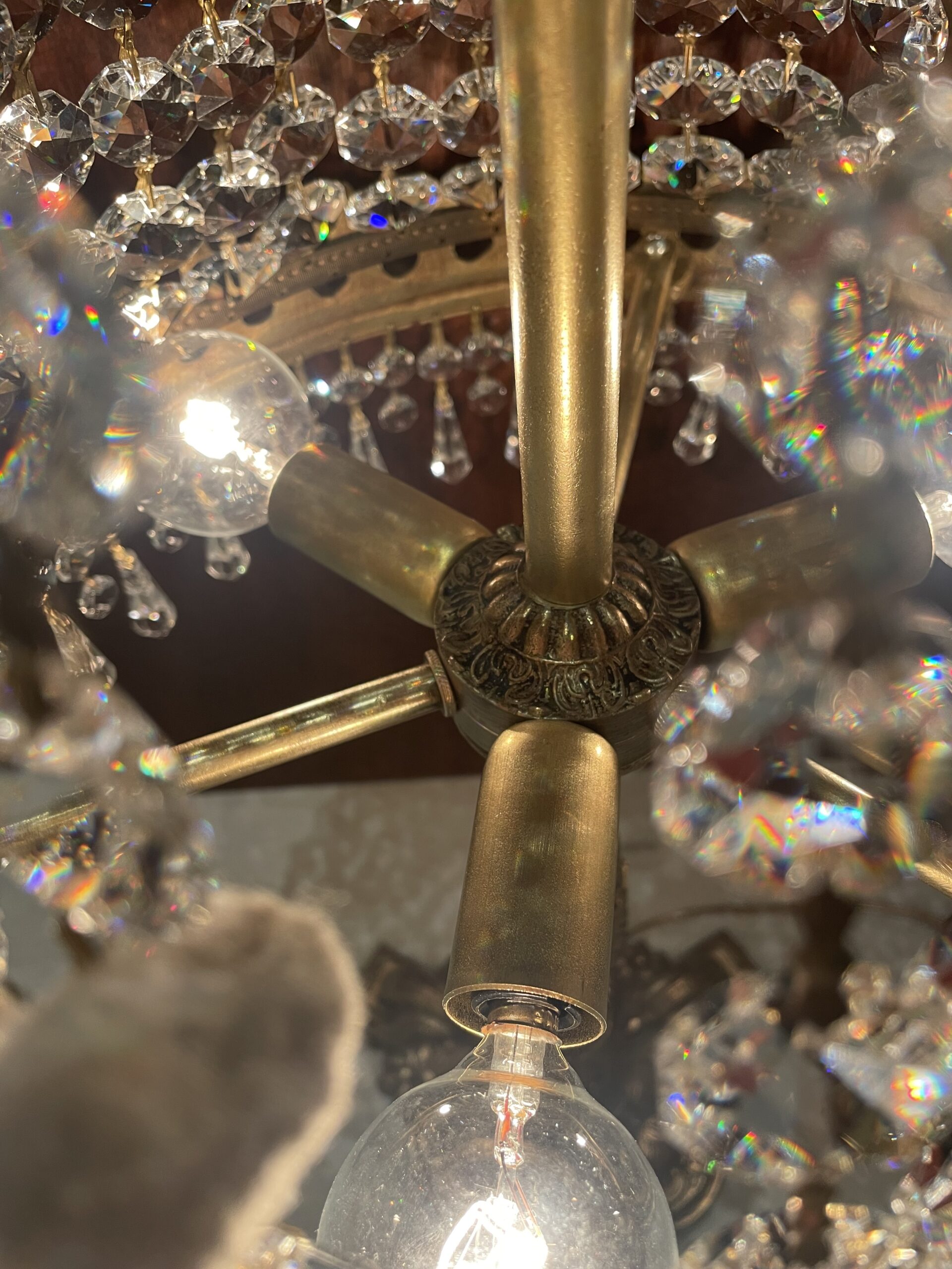 Spanish brass crystal table lamp 3灯 / スパニッシュ ブラス クリスタル テーブルランプ 3灯 - 画像 (4)