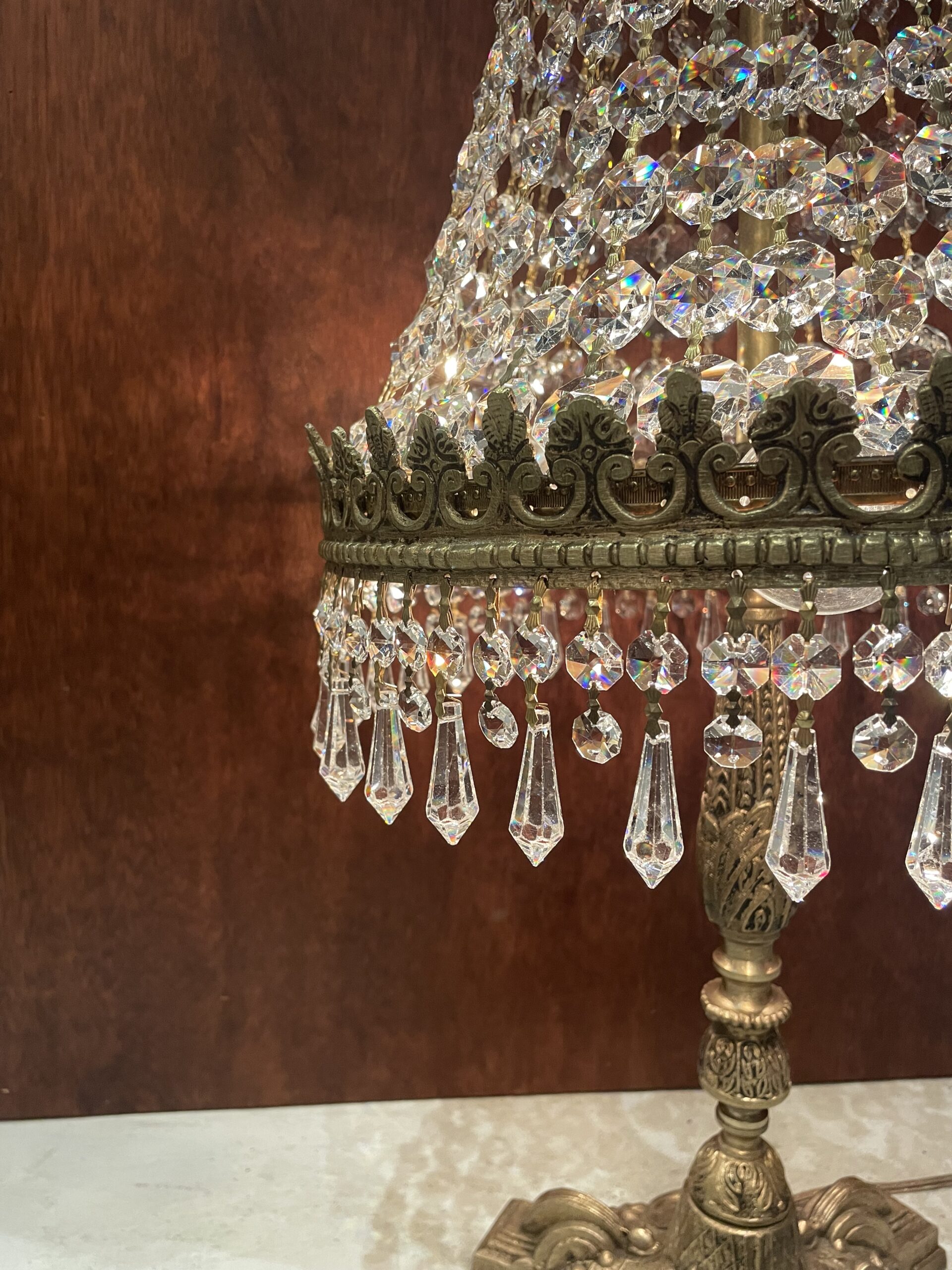 Spanish brass crystal table lamp 3灯 / スパニッシュ ブラス クリスタル テーブルランプ 3灯 - 画像 (6)