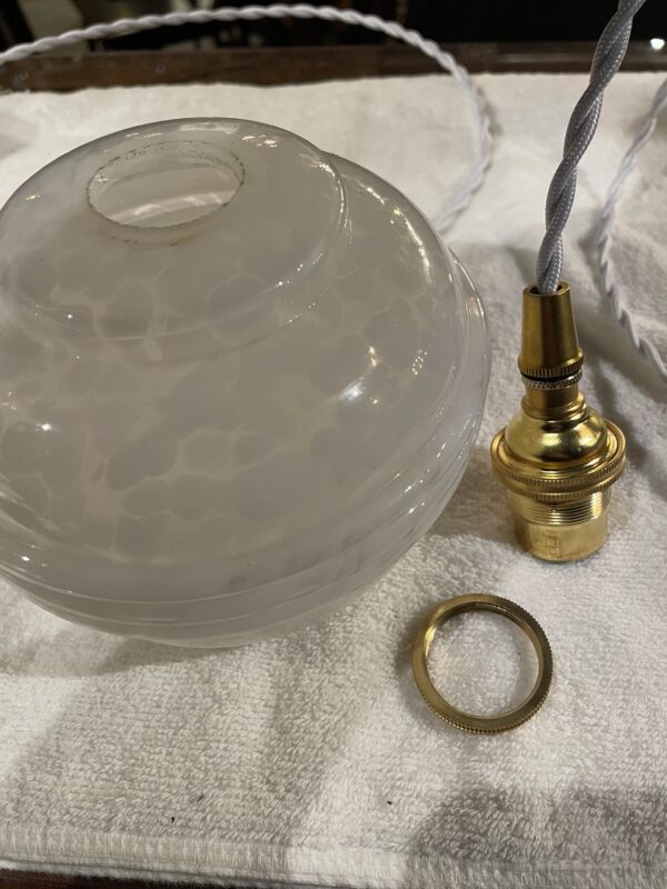 French vintage white marble glass lamp 1灯 / フレンチ ヴィンテージ ホワイト マーブル ガラスランプ 1灯 - 画像 (11)