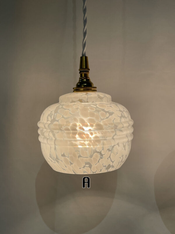 French vintage white marble glass lamp 1灯 / フレンチ ヴィンテージ ホワイト マーブル ガラスランプ 1灯 - 画像 (6)