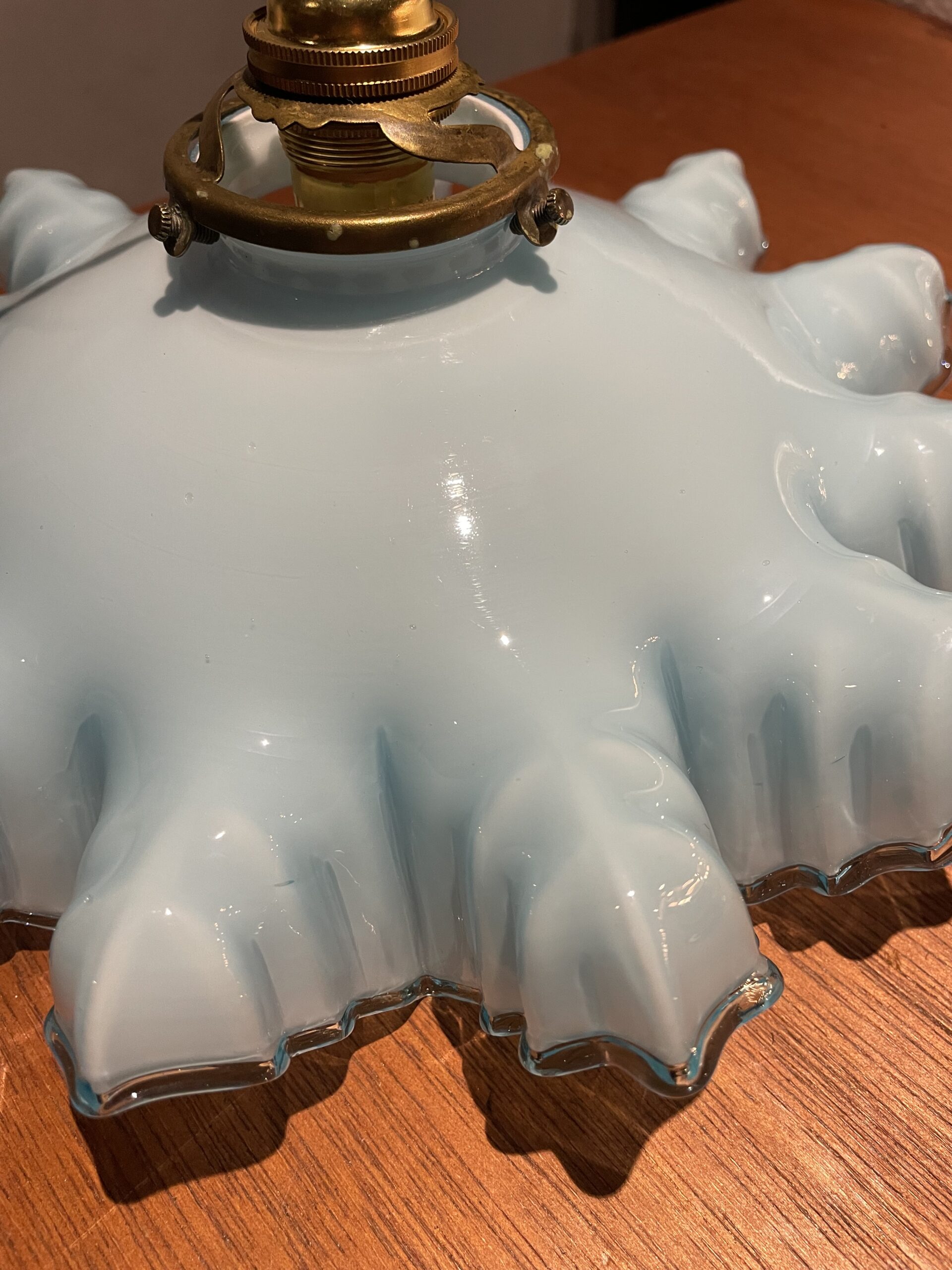 French blue opaline glass shade lamp 1灯 / フレンチ ブルーオパーリン ガラスシェードランプ - 画像 (8)